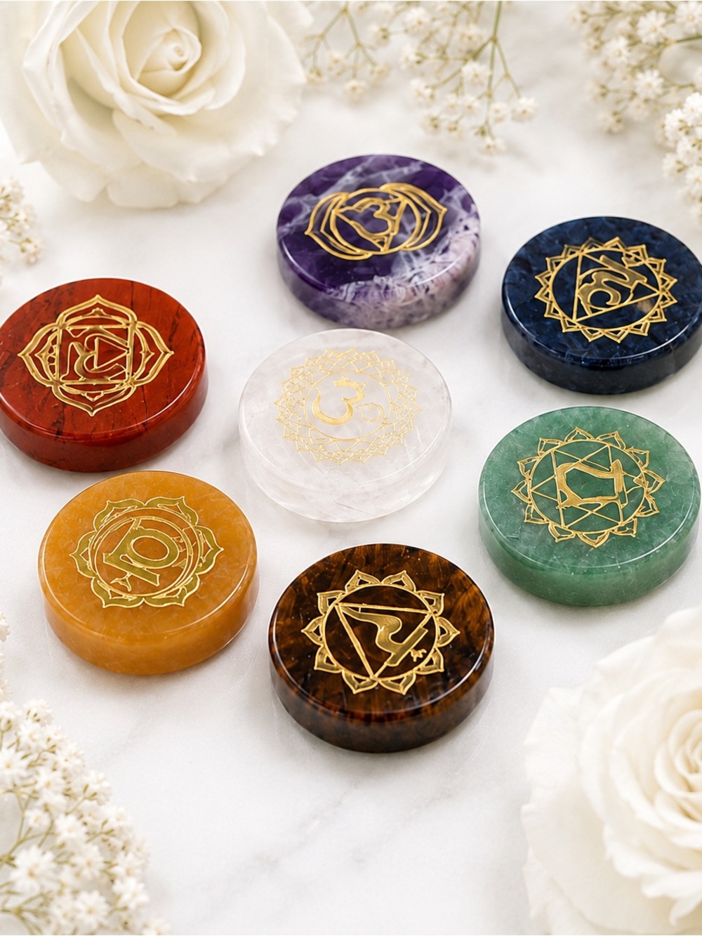 Seven Chakra Gemstone Token Discs - Multicolor Set - Picture 3 of 4
